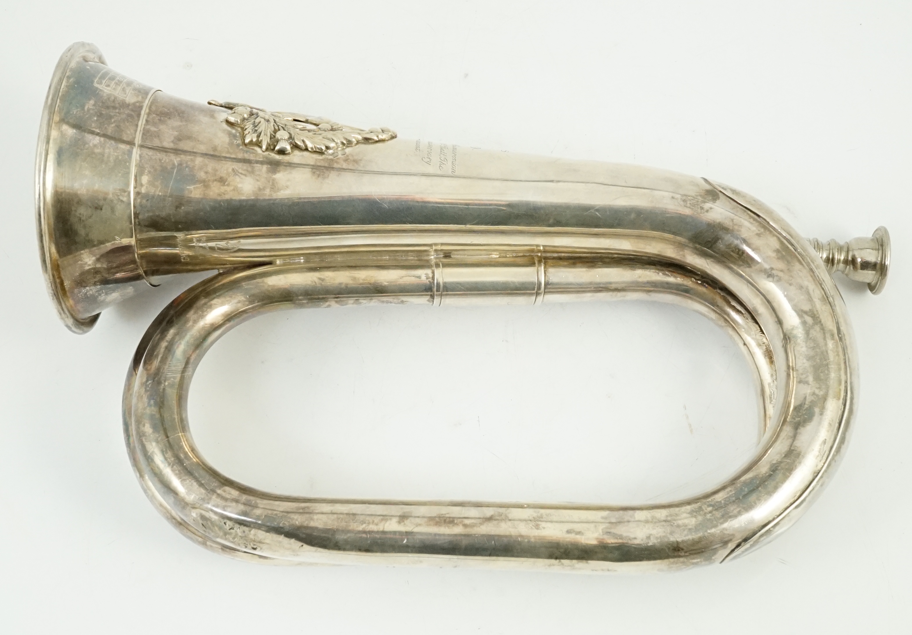 The Cameronians (Scottish Rifles). A George V silver presentation bugle, H.Potter & Co., London, 1938